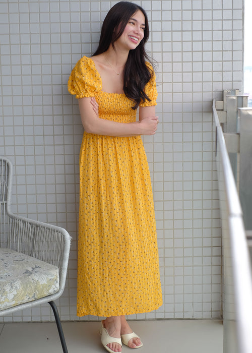 Alison Maxi Dress - Marigold yellow floral