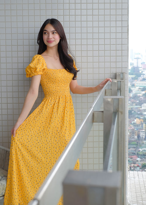 Alison Maxi Dress - Marigold yellow floral
