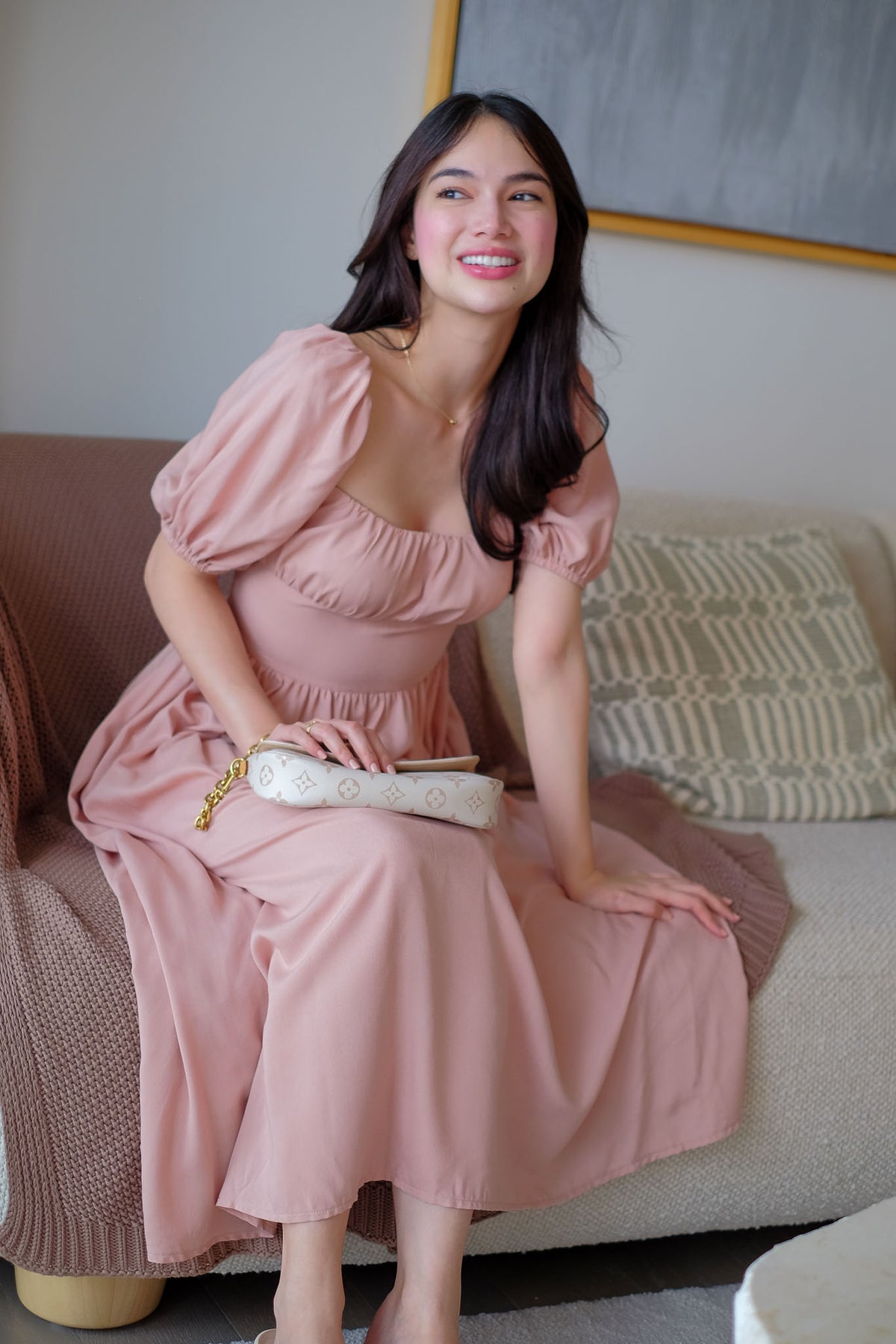 Monica Midi Dress – Blush Peach Pink