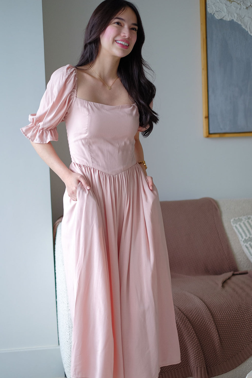 Emeline Midi Dress – Blush Pink