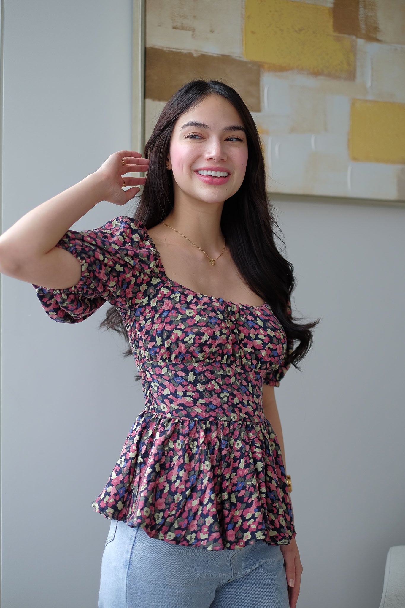 The Rachel Top - ditsy floral in soft pink