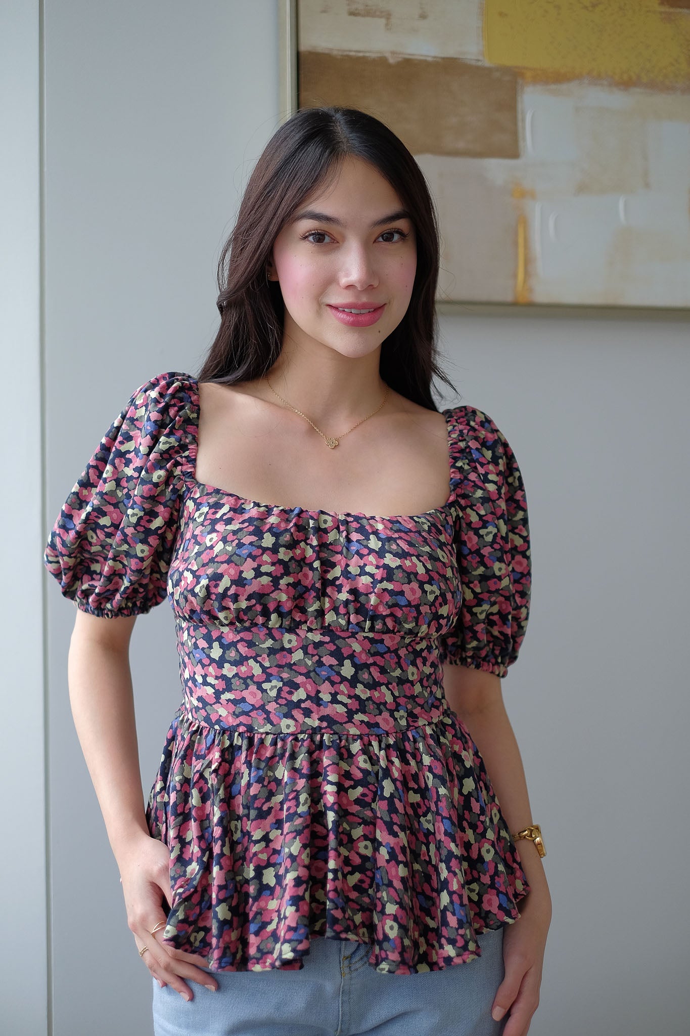 The Rachel Top - ditsy floral in soft pink