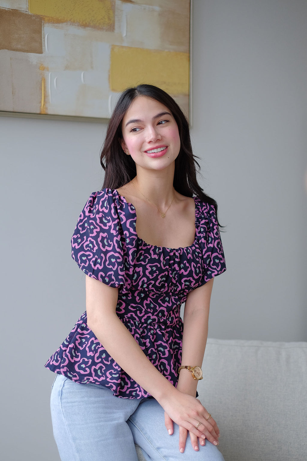 The Rachel Top - abstract purple floral