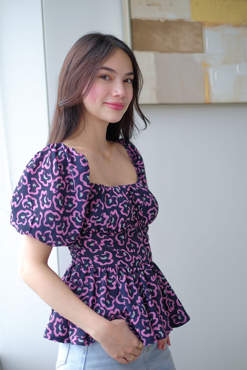 The Rachel Top - abstract purple floral