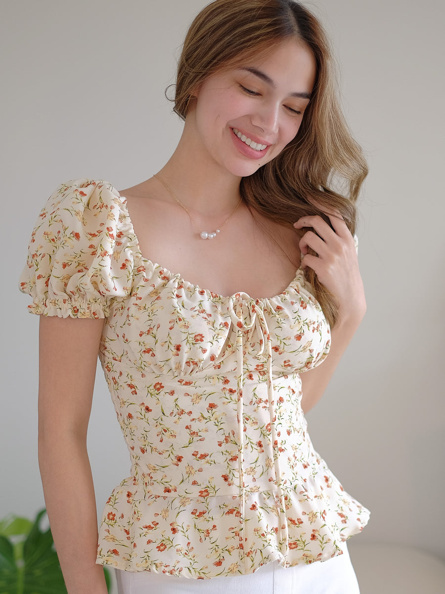 Carmela Top cream floral Sunnyside Clothing Ph