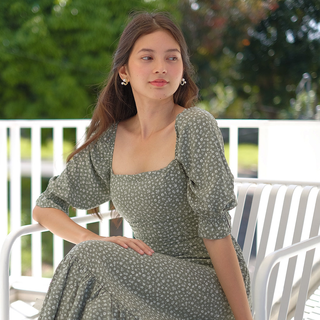 Dahlia Midi Dress - green floral
