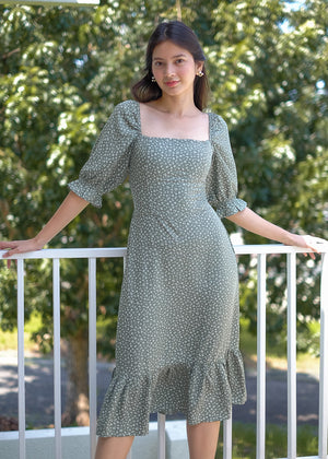 Dahlia Midi Dress - green floral