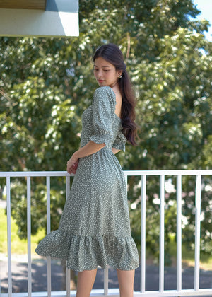 Dahlia Midi Dress - green floral