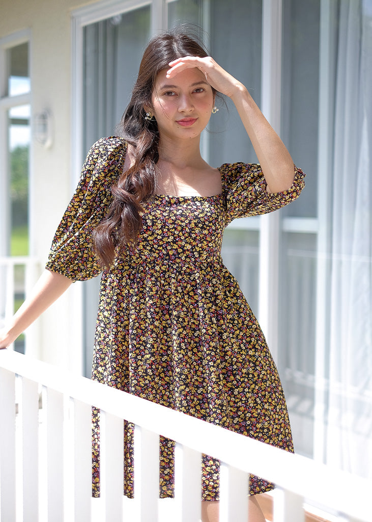 Candice baby doll dress - black floral