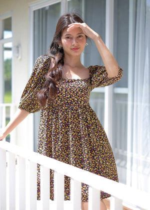 Candice baby doll dress - black floral