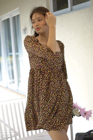 Candice baby doll dress - black floral