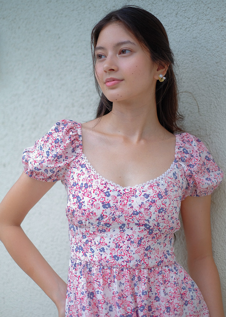 Dakota midi dress - white red floral