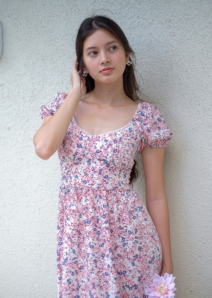Dakota midi dress - white red floral