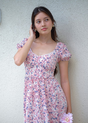 Dakota midi dress - white red floral