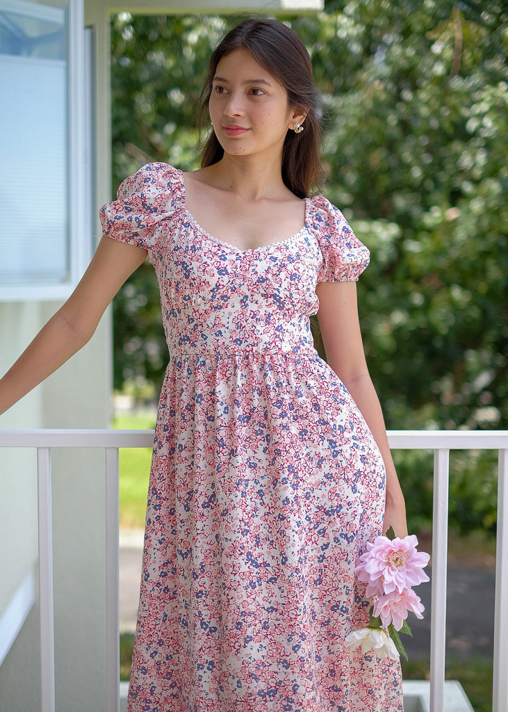 Dakota midi dress - white red floral