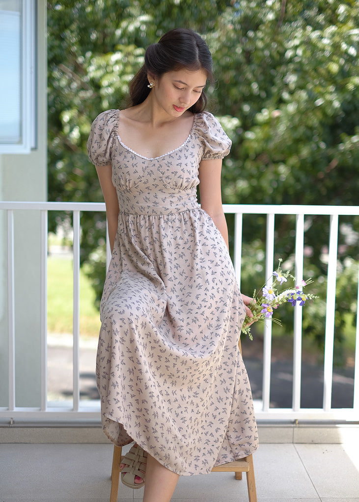 Dakota midi dress - light taupe floral