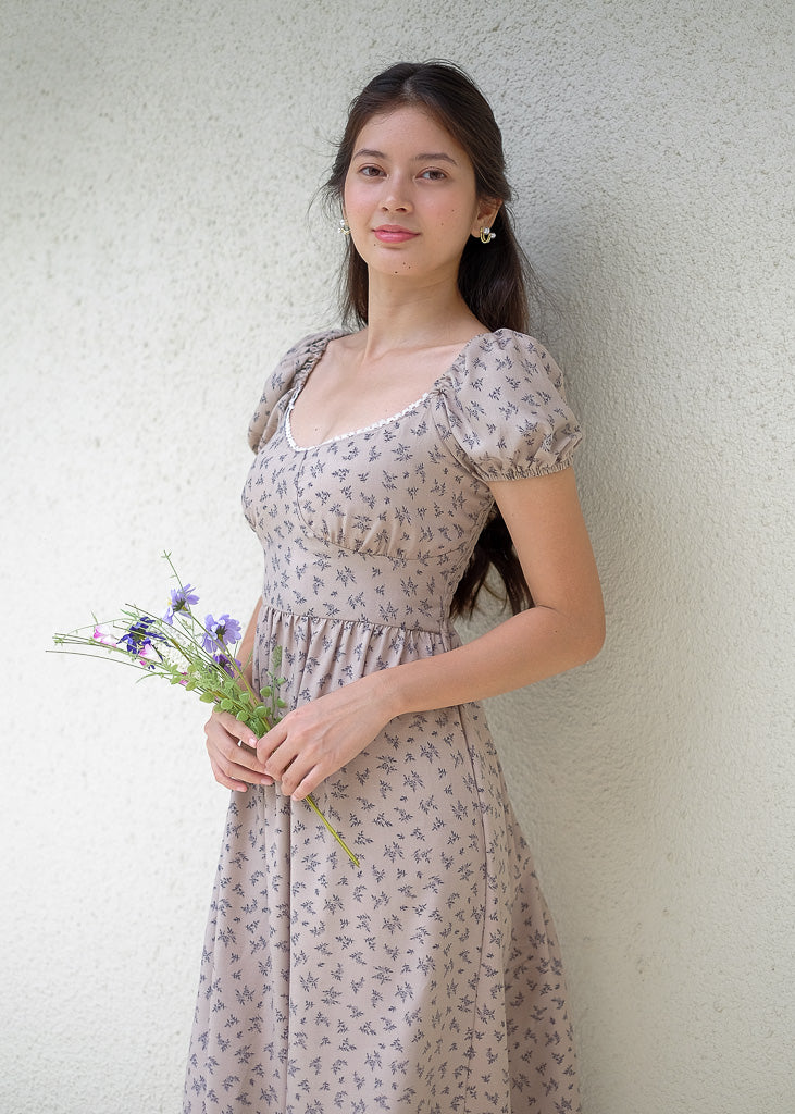 Dakota midi dress - light taupe floral
