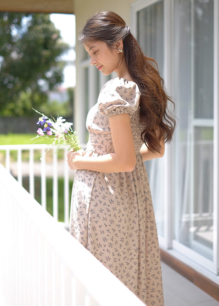 Dakota midi dress - light taupe floral