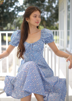 Camilla midi dress - Blue printed