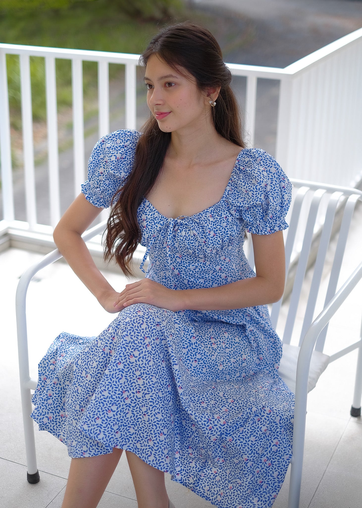 Camilla midi dress - Blue printed