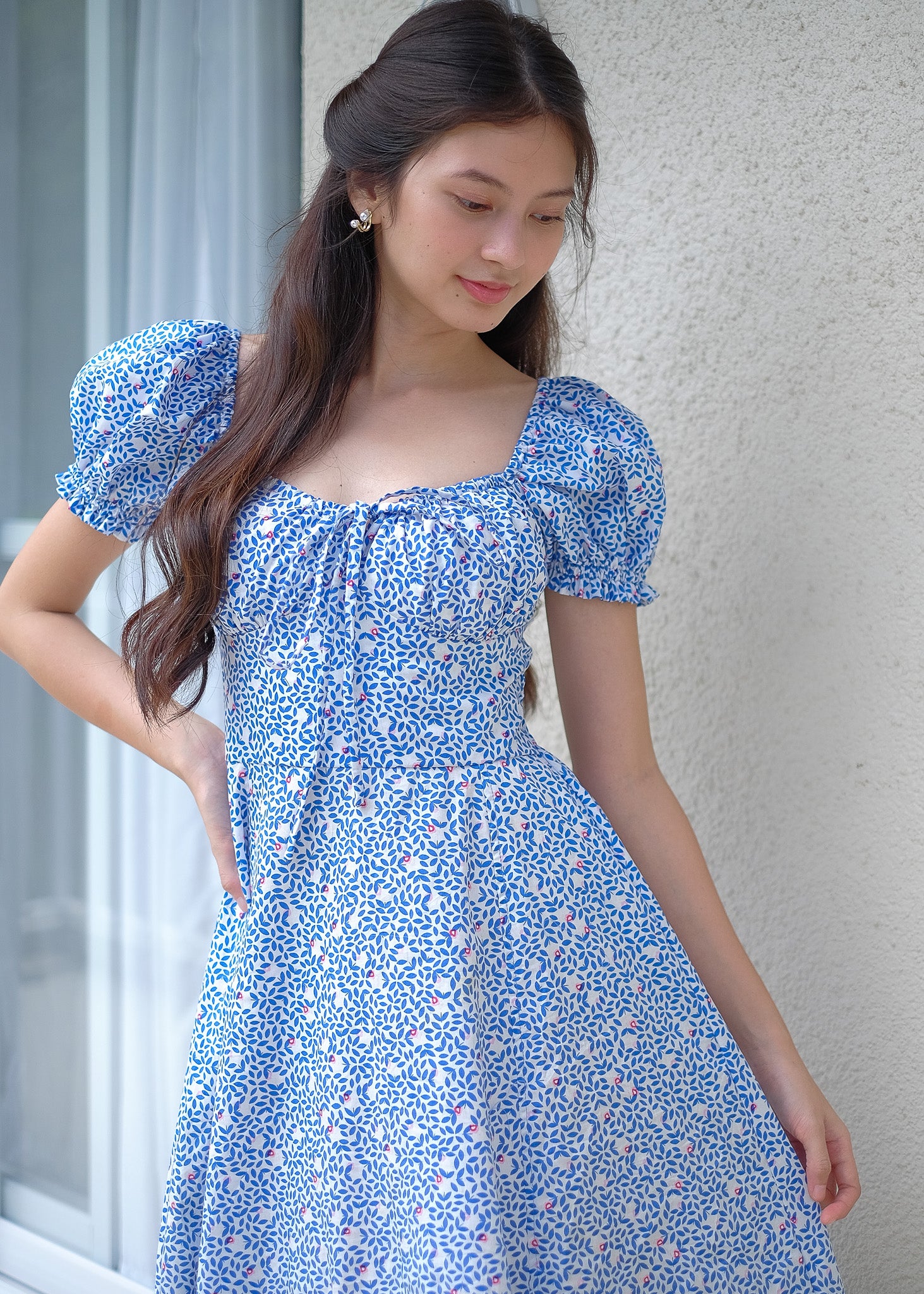 Camilla midi dress - Blue printed