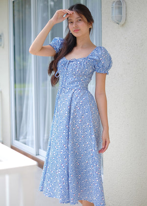 Camilla midi dress - Blue printed