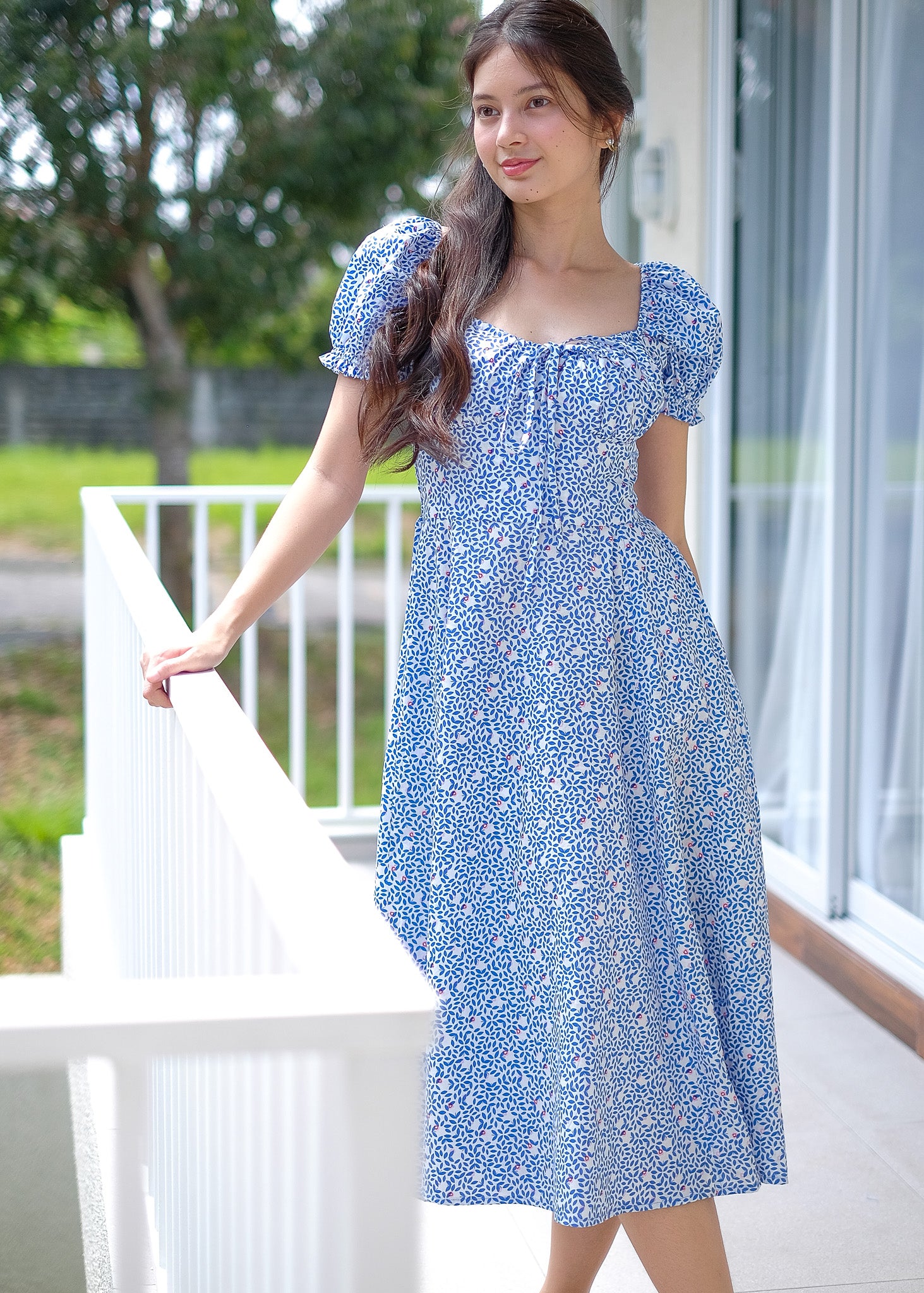 Camilla midi dress - Blue printed