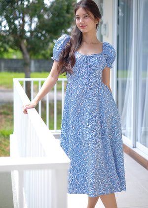 Camilla midi dress - Blue printed