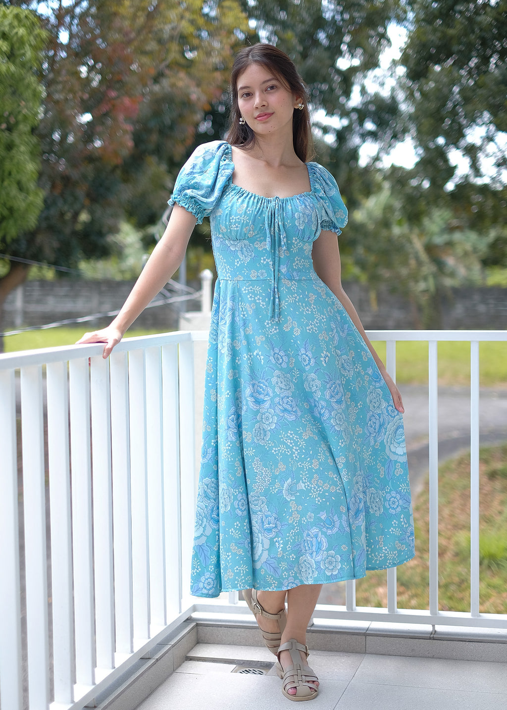 Camilla midi dress - Turquoise floral