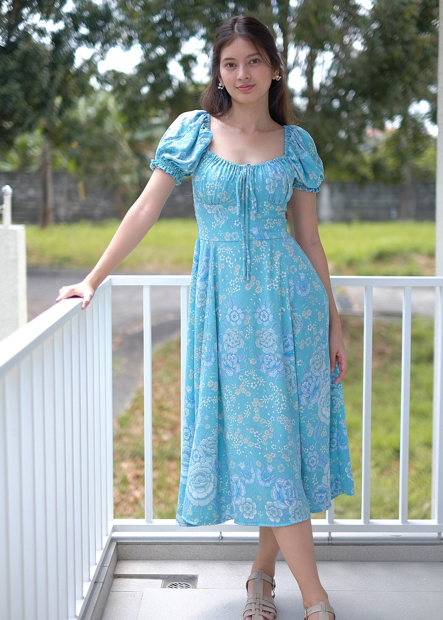 Camilla midi dress - Turquoise floral