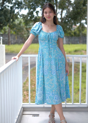 Camilla midi dress - Turquoise floral