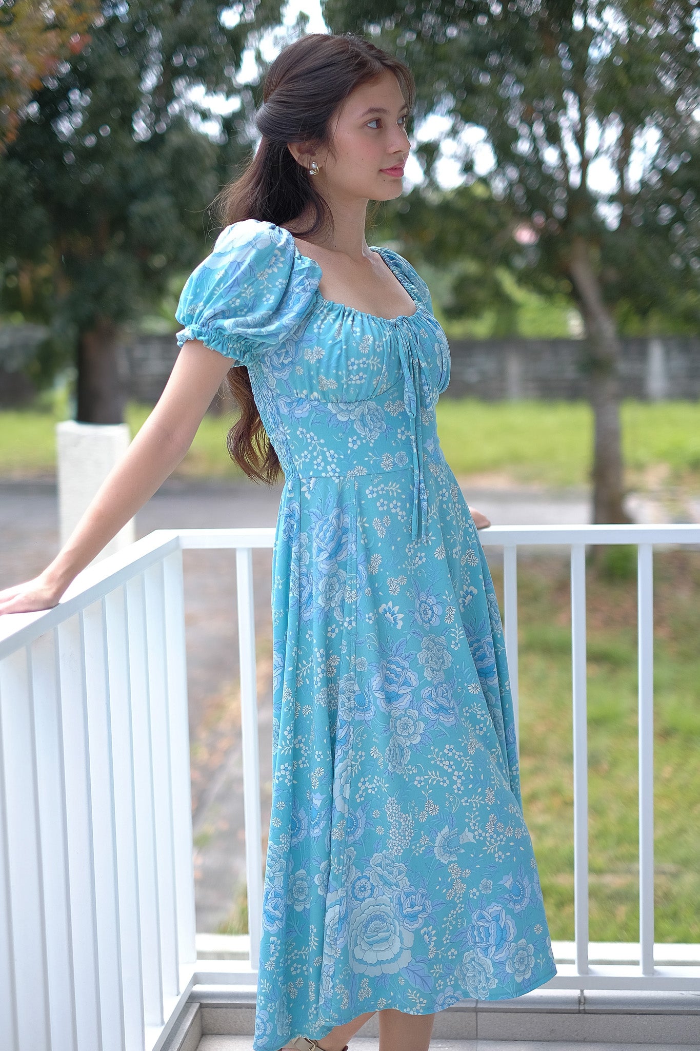 Camilla midi dress - Turquoise floral