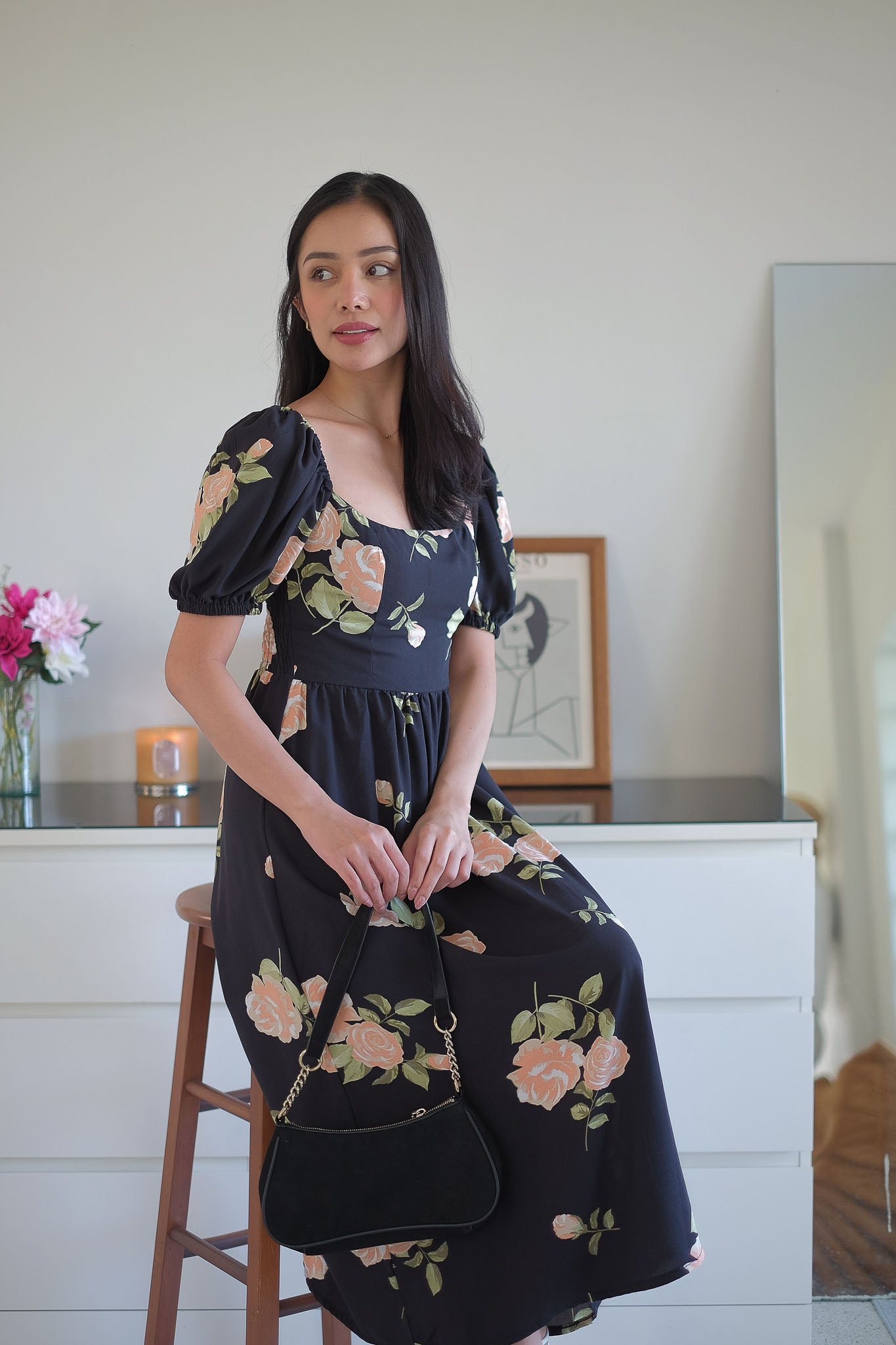 The Roxanne Midi dress - Black floral