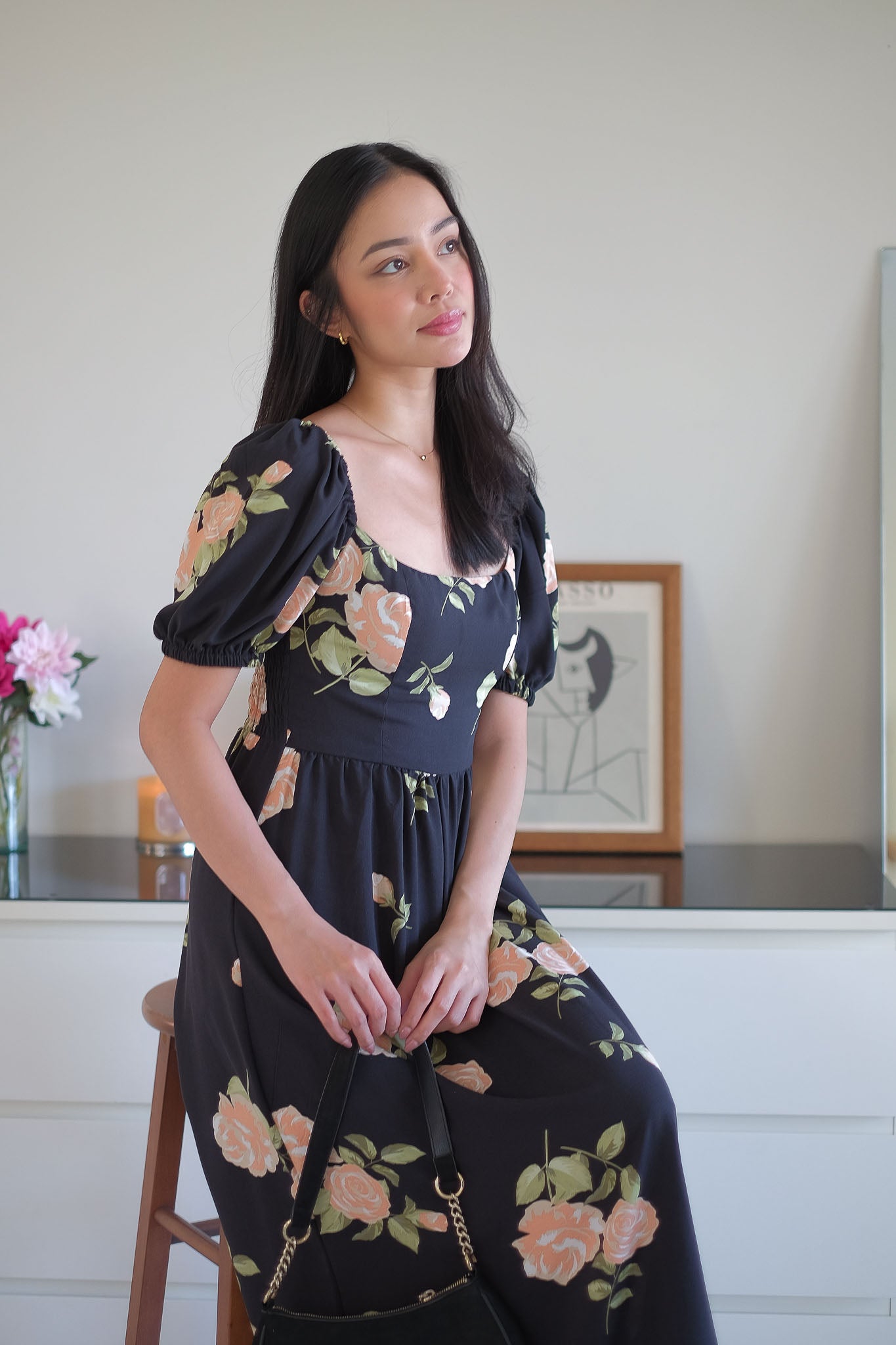 The Roxanne Midi dress - Black floral