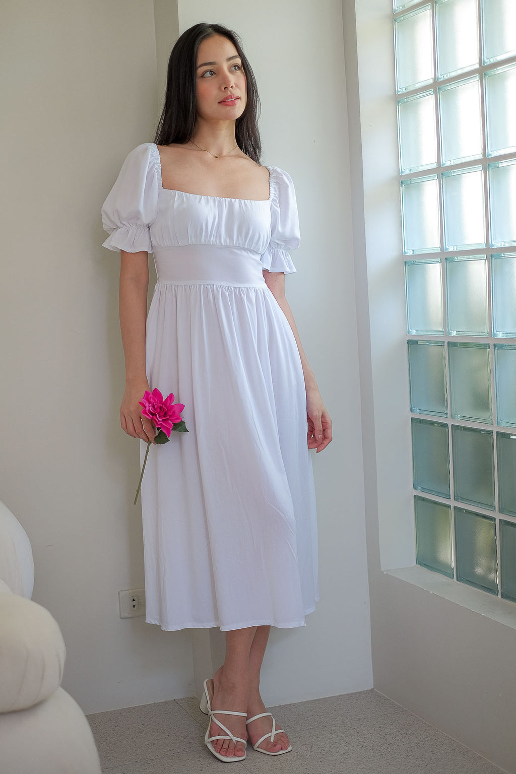 Monica Midi Dress – plain white