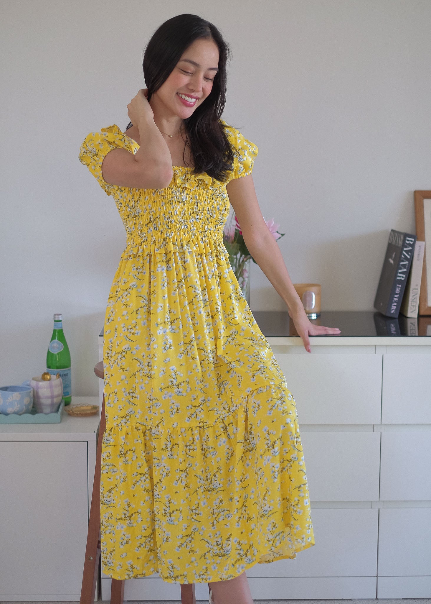 The Patricia Midi Dress – yellow floral