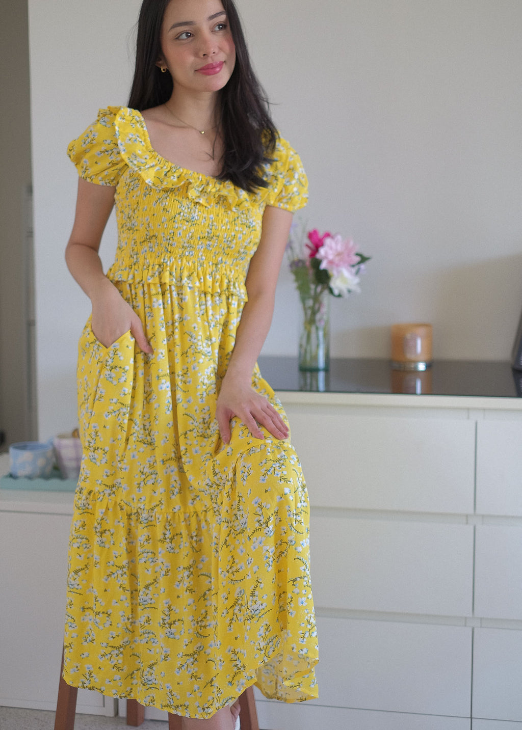 The Patricia Midi Dress – yellow floral