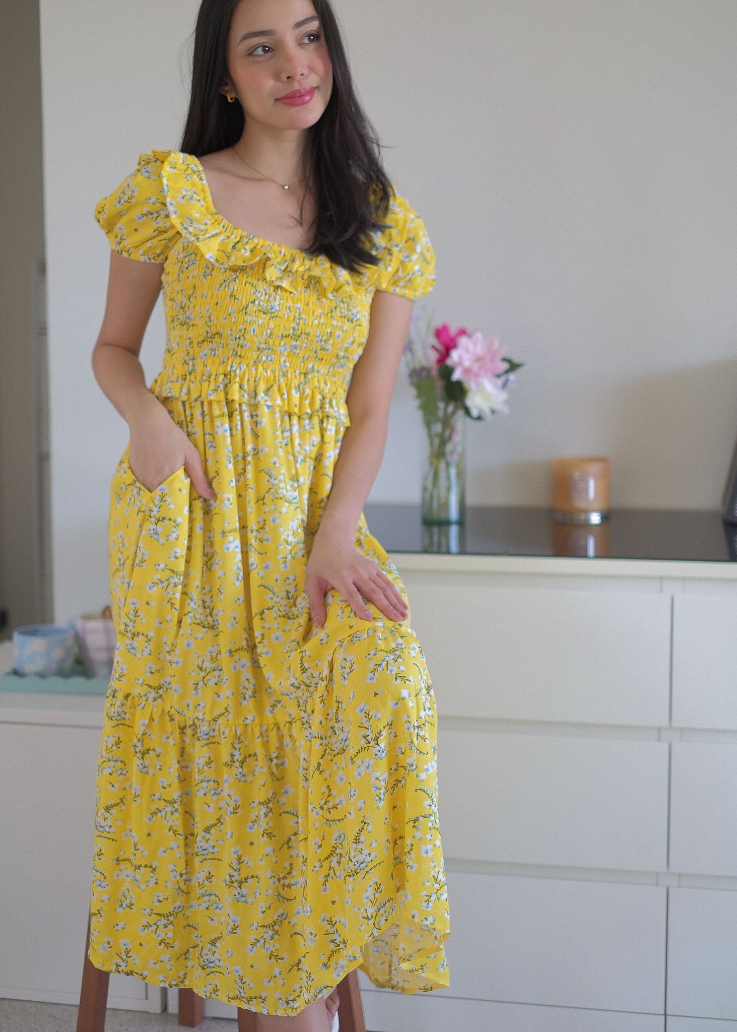 The Patricia Midi Dress – yellow floral