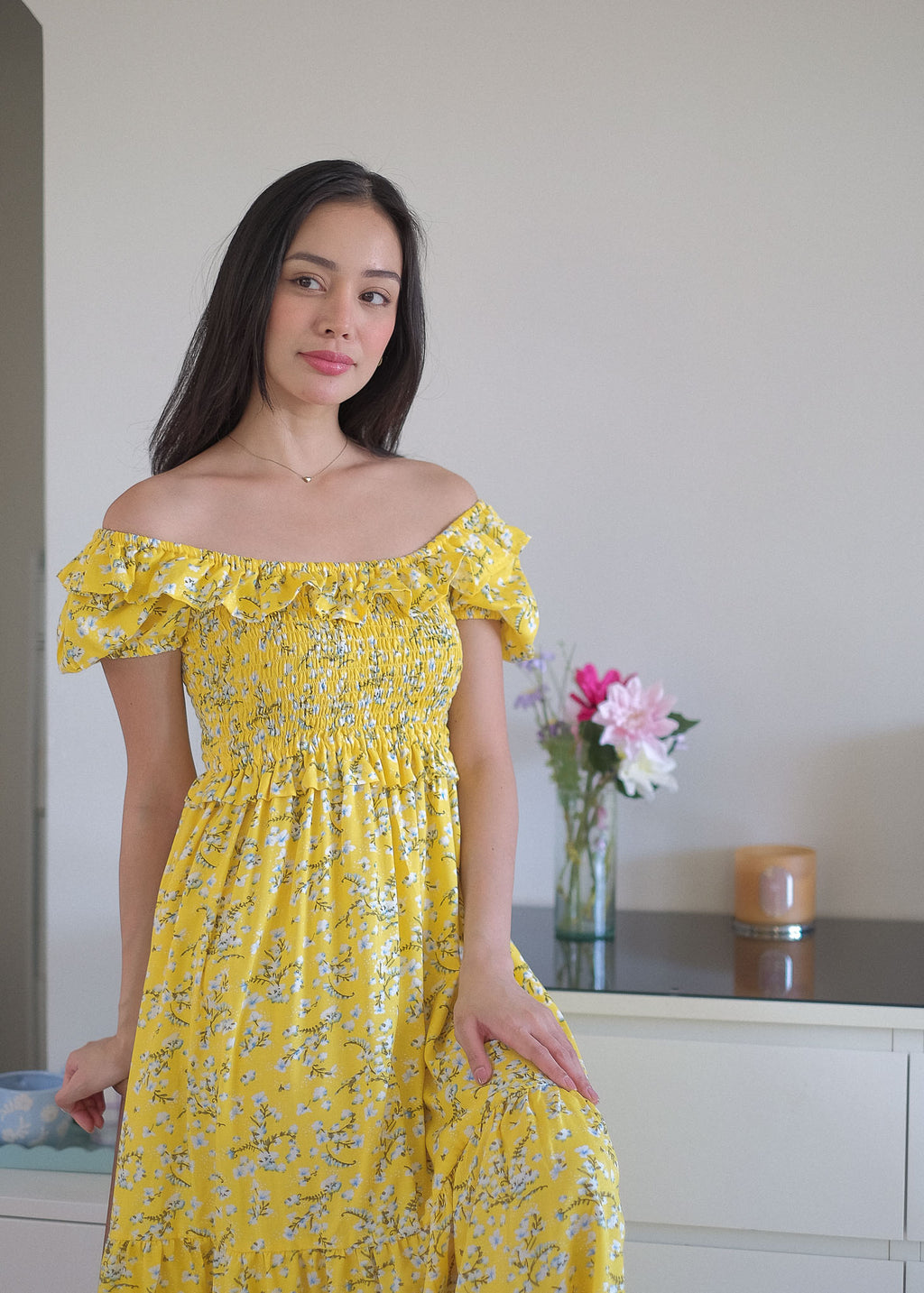 The Patricia Midi Dress – yellow floral