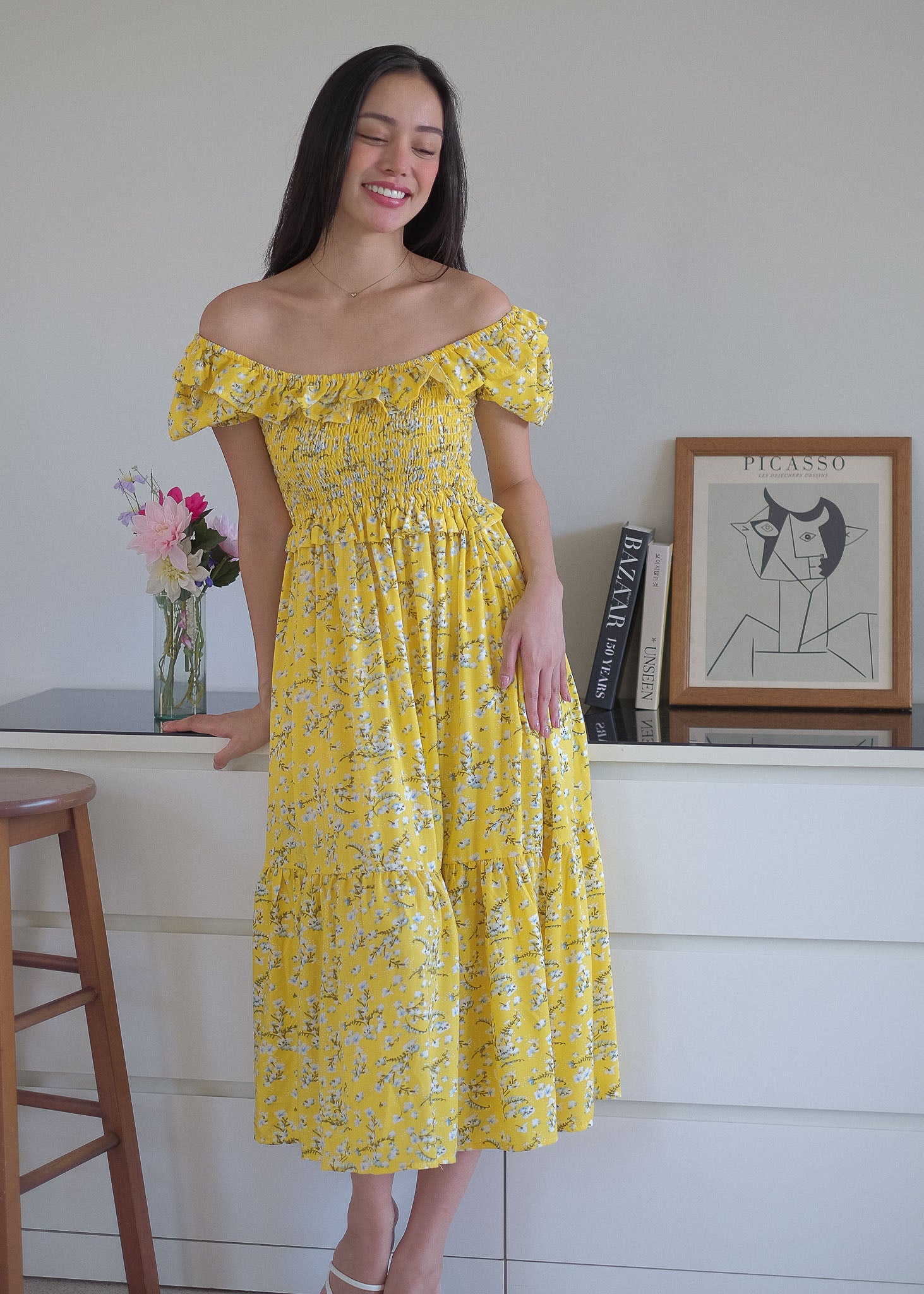 The Patricia Midi Dress – yellow floral