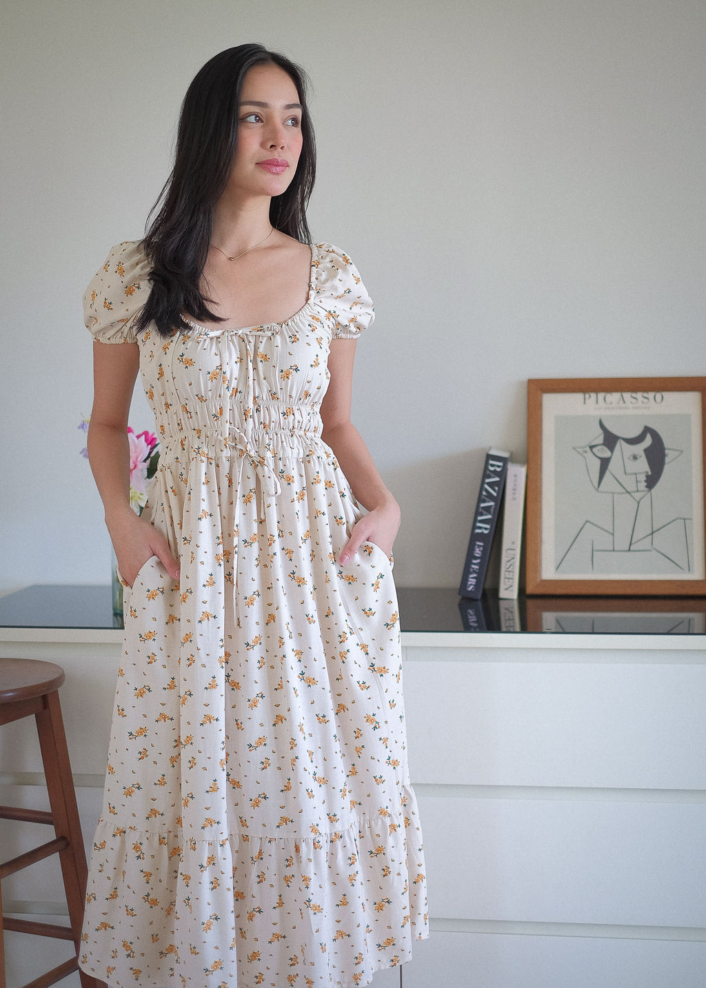 The Leilani midi dress - soft cream ditsy floral