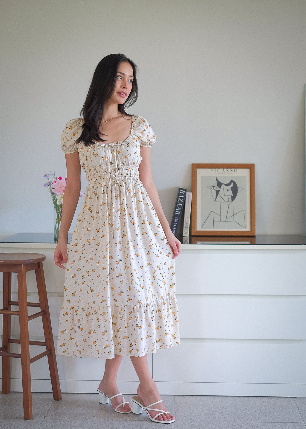 The Leilani midi dress - soft cream ditsy floral