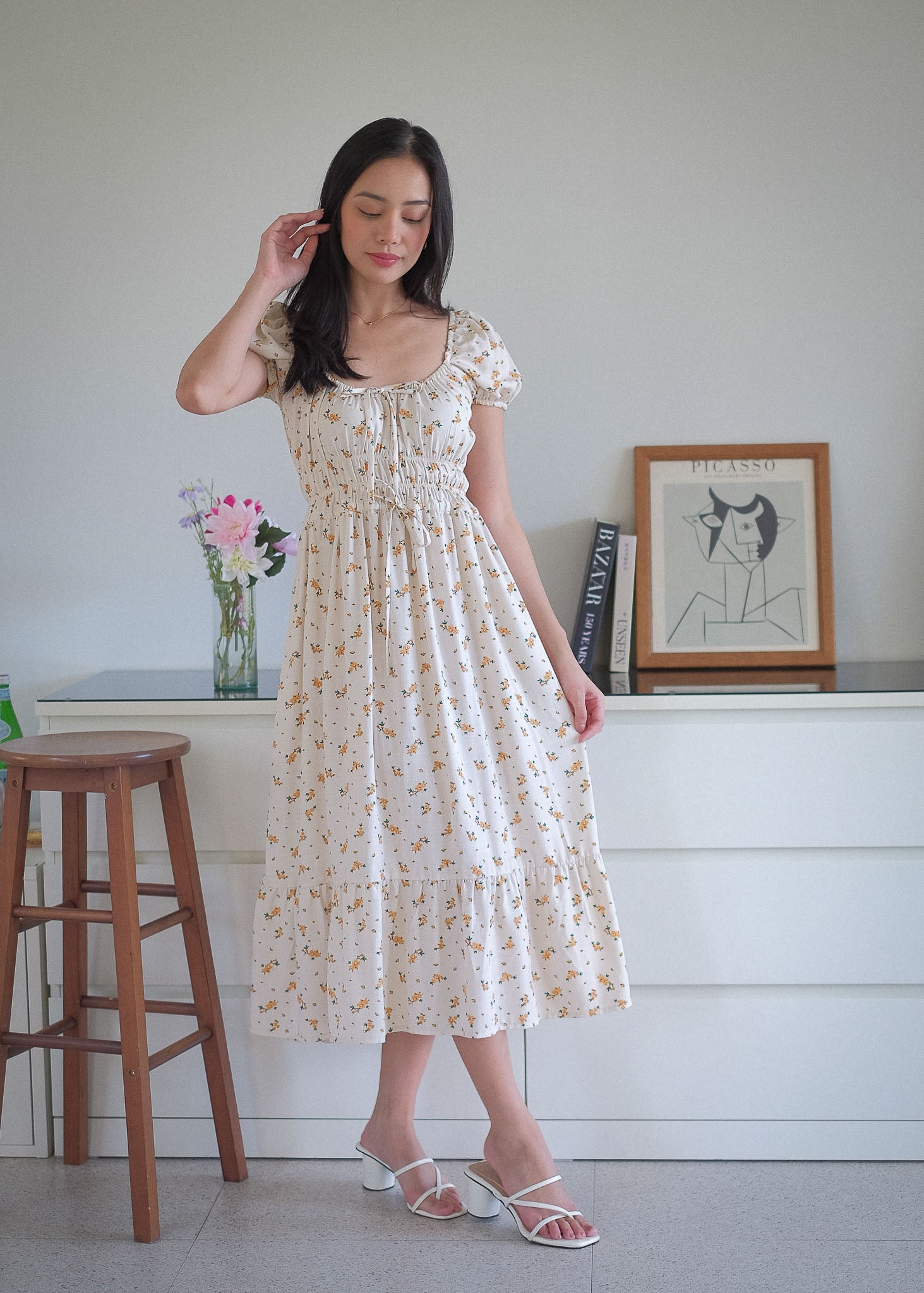 The Leilani midi dress - soft cream ditsy floral