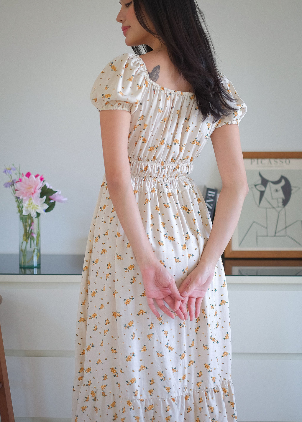 The Leilani midi dress - soft cream ditsy floral