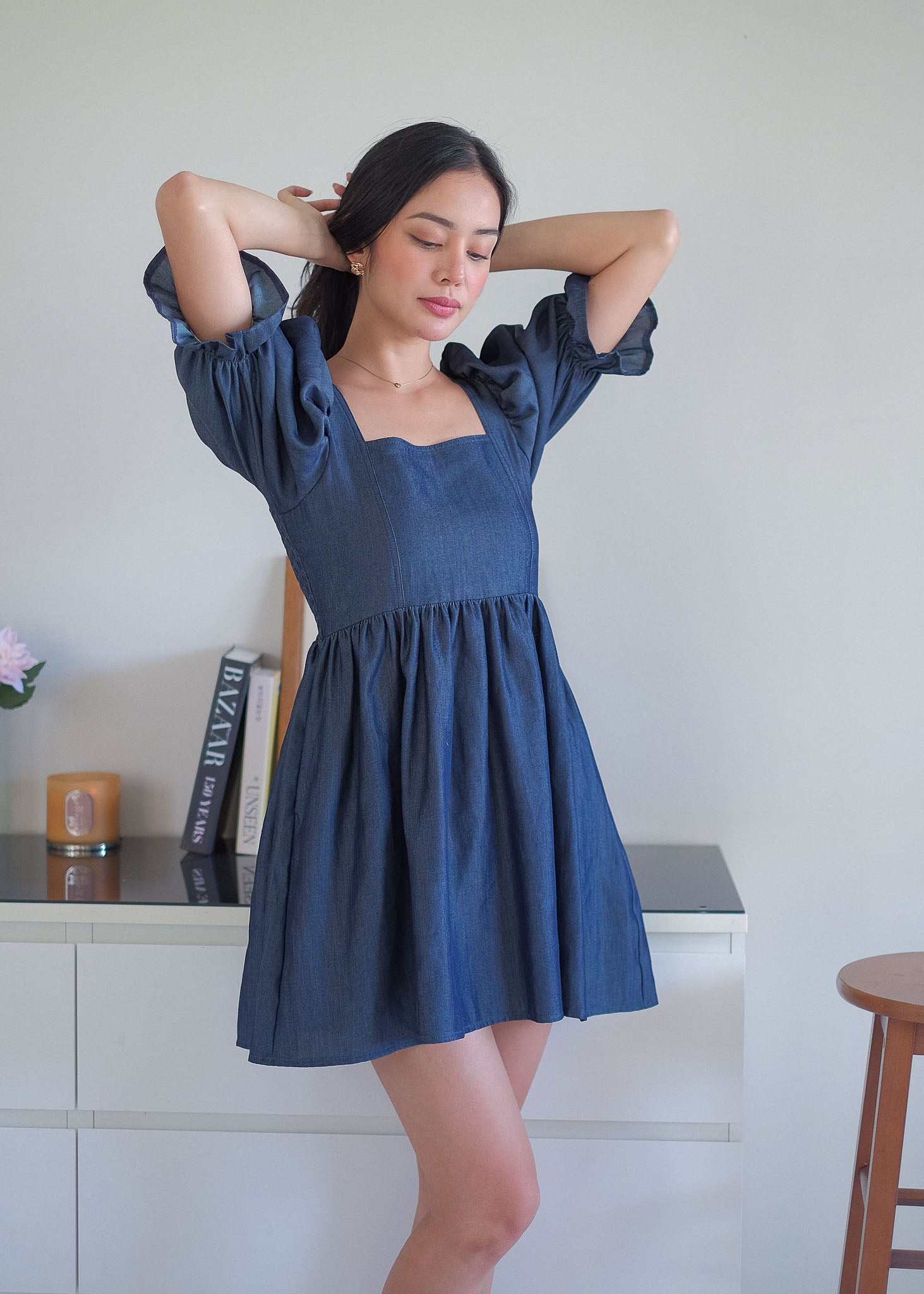 The Solene babydoll dress - indigo denim