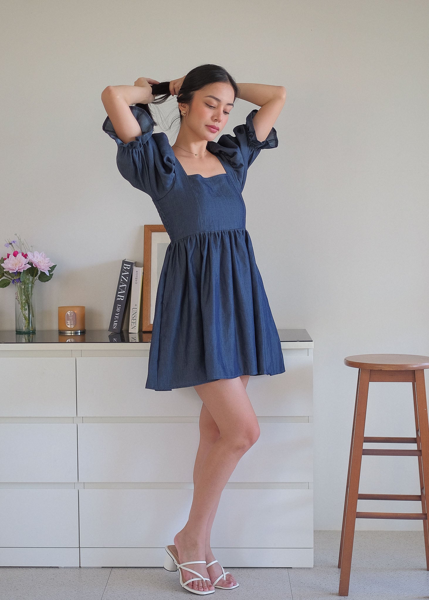 The Solene babydoll dress - indigo denim