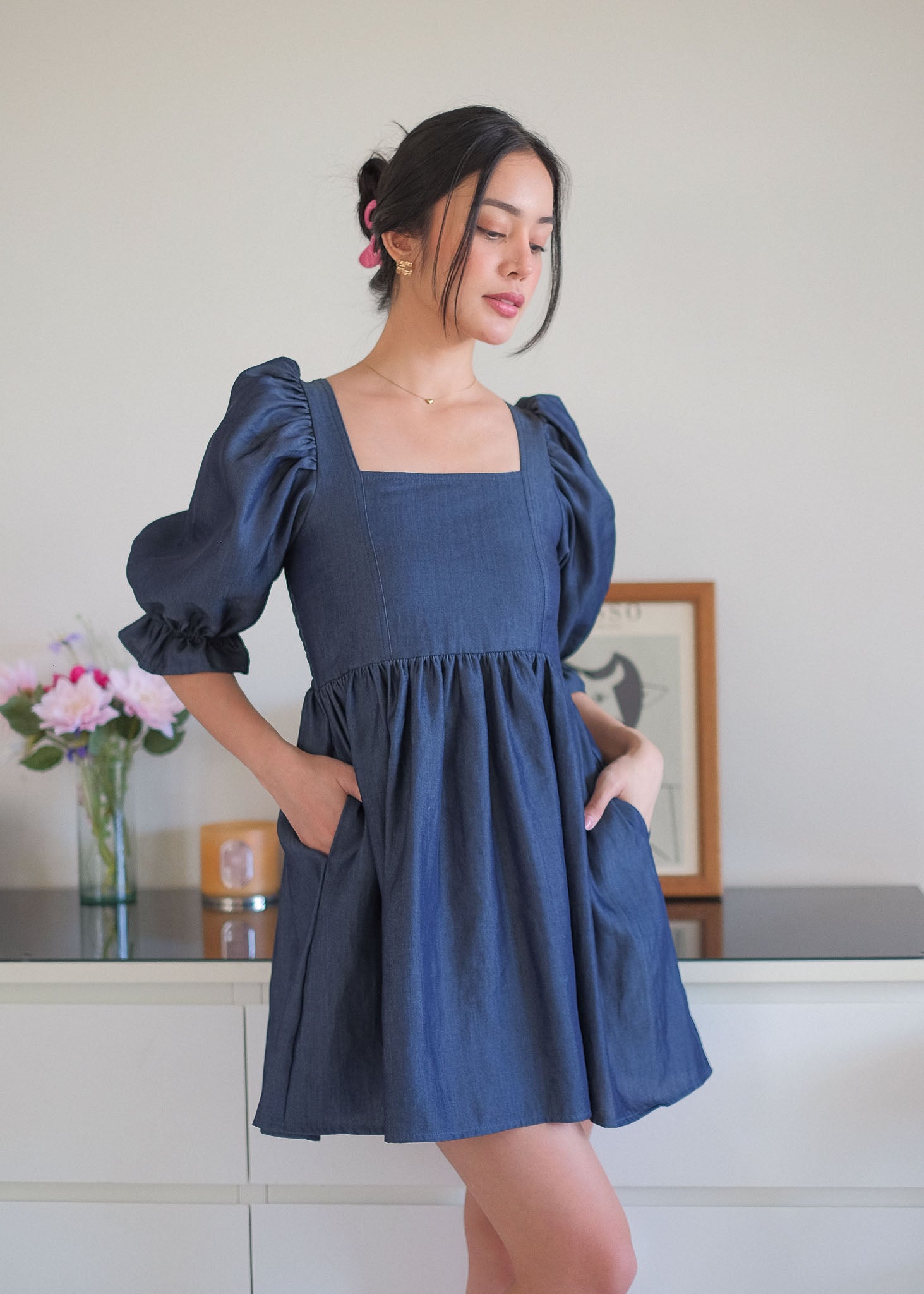 The Solene babydoll dress - indigo denim