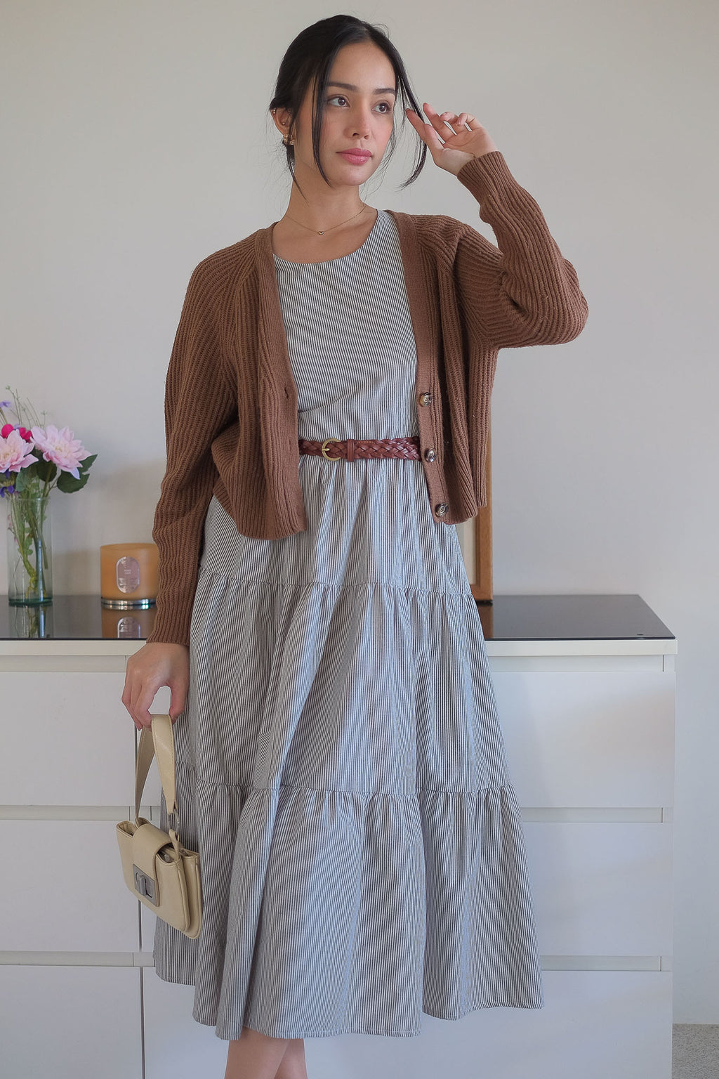 The Jonnie midi dress - black Vertical Pinstripe