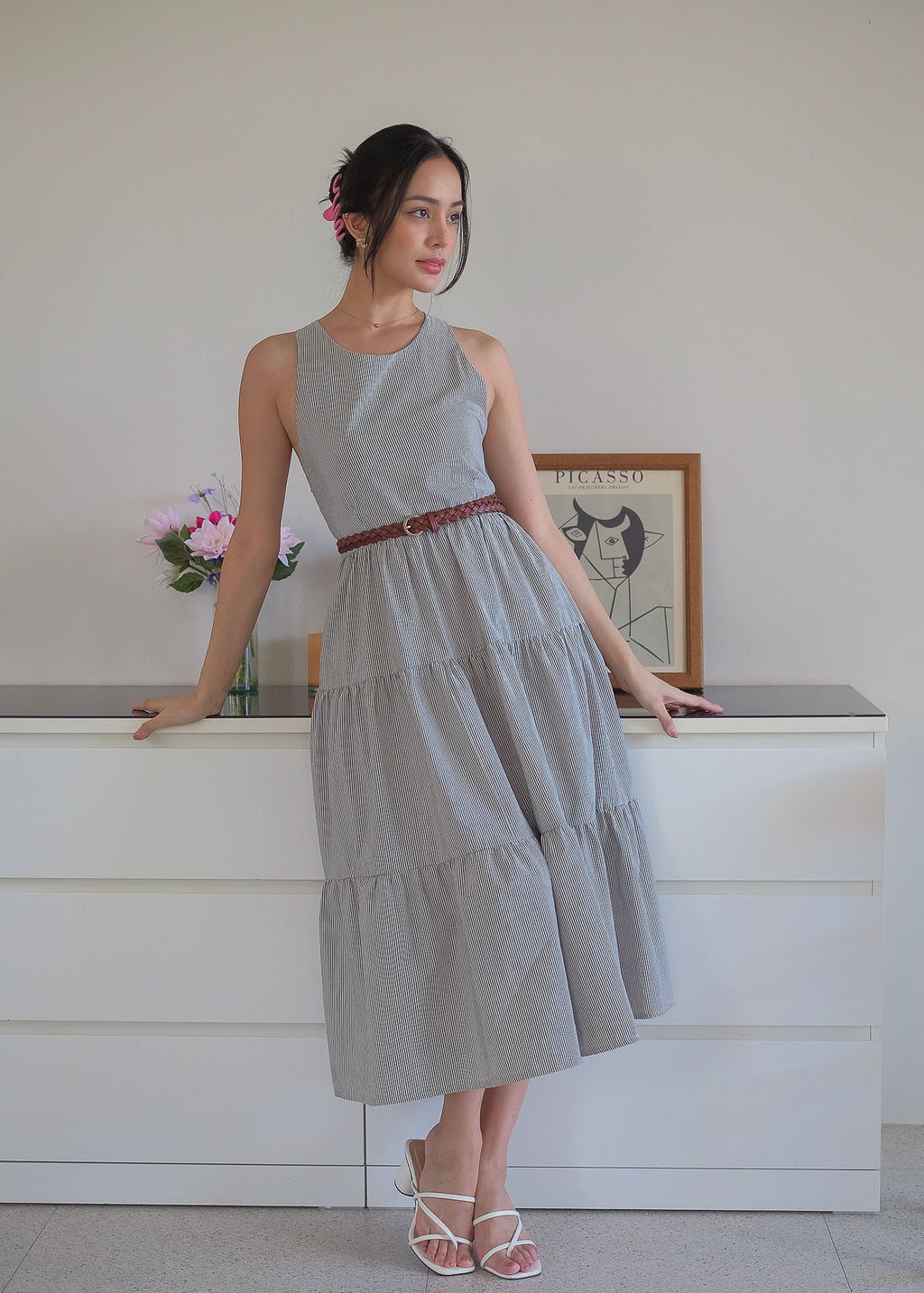 The Jonnie midi dress - black Vertical Pinstripe