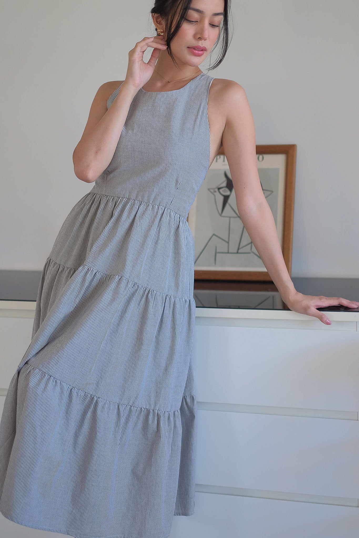 The Jonnie midi dress - black Vertical Pinstripe